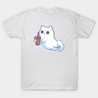 Cute Ghost Cat With Iced Coffee T-Shirt